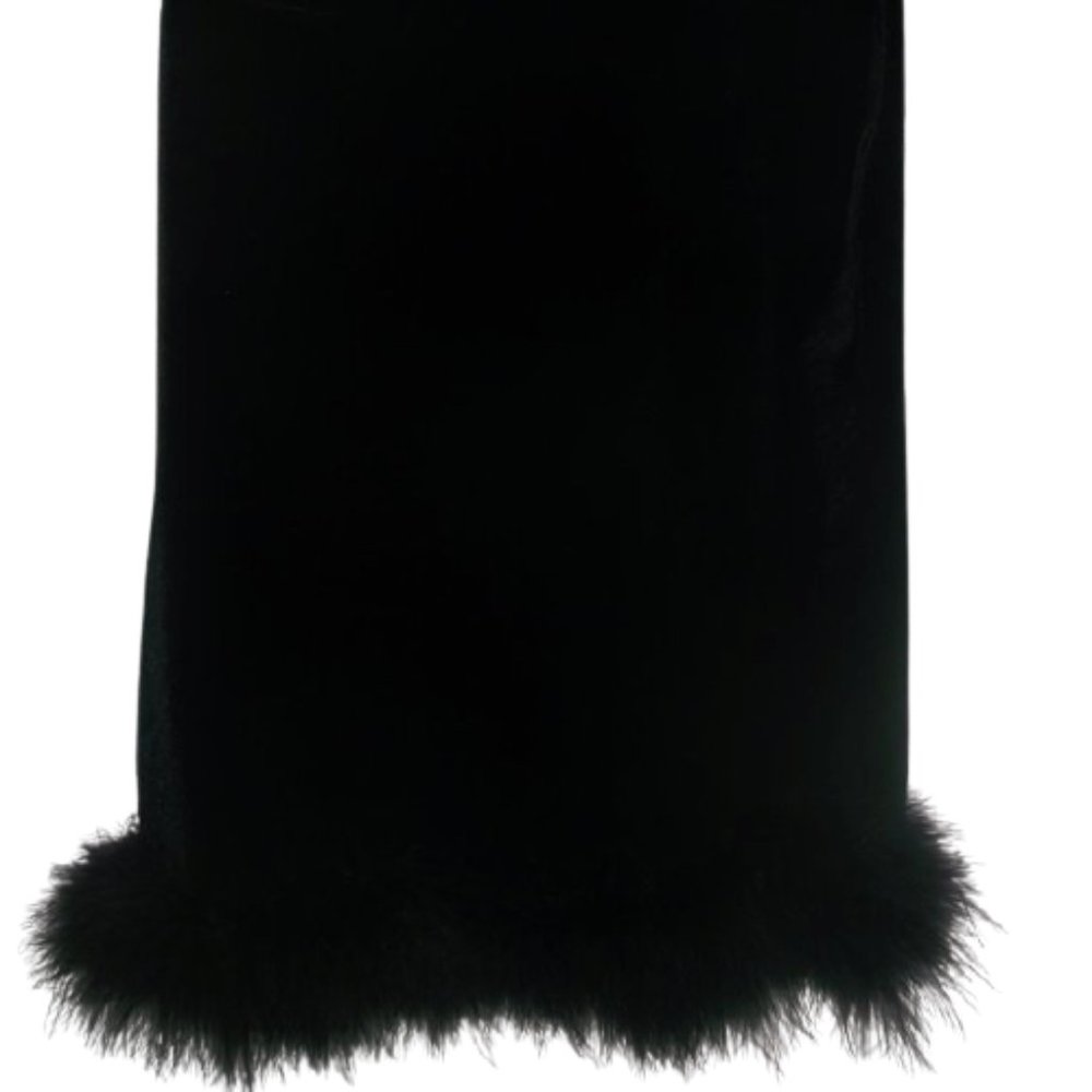 Seductions Black Velour Skirt Feather Hem Fits XS
